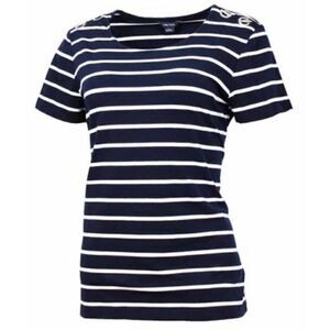 Nautical Womens Striped T-Shirt with Shoulder Bar Toggle (Navy/White, Small)